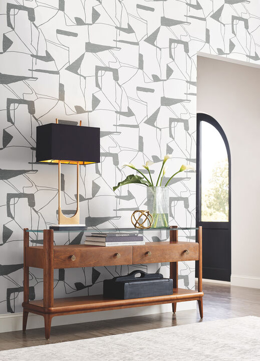Abstract Geo White & Silver Wallpaper