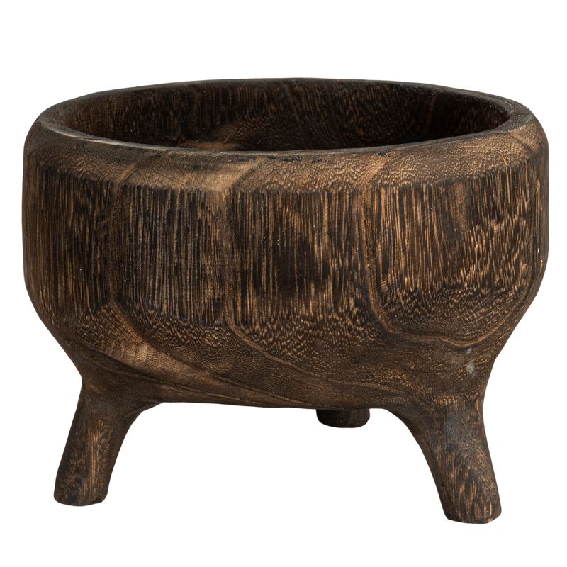 Rustic Paulownia Footed Wood Bowl , Charred Brown image number 0