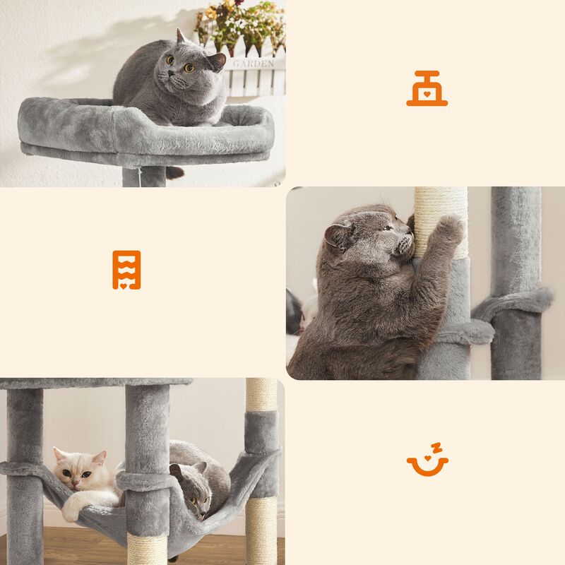 BreeBe Grey Cat Condo with Hammock & Pompoms
