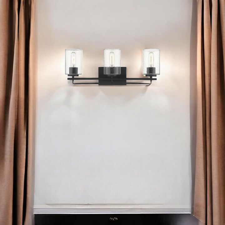 Hivvago Black Metal and Textured Glass Three Light Wall Sconce