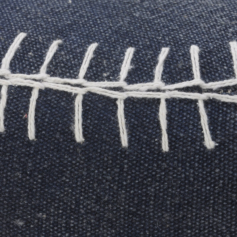 Cylinder Striped Cotton Pouf – Round Ottoman Accent Seat for Living Room