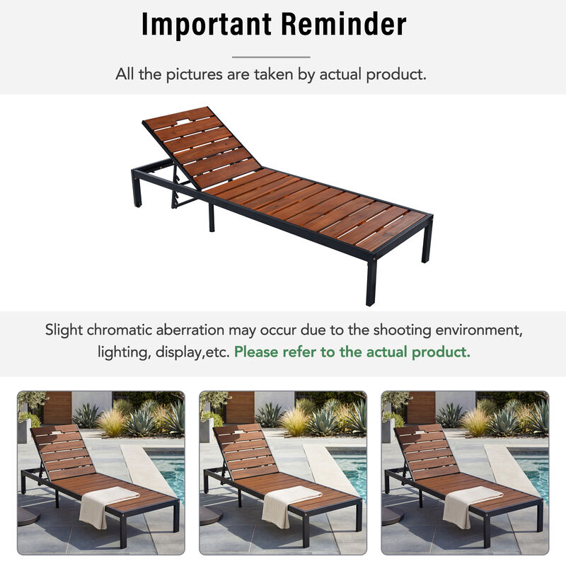 Merax Outdoor Chaise Lounge | 6-Position Adjustable Backrest, Steel Frame with Acacia Wood Slat Seat image number 3