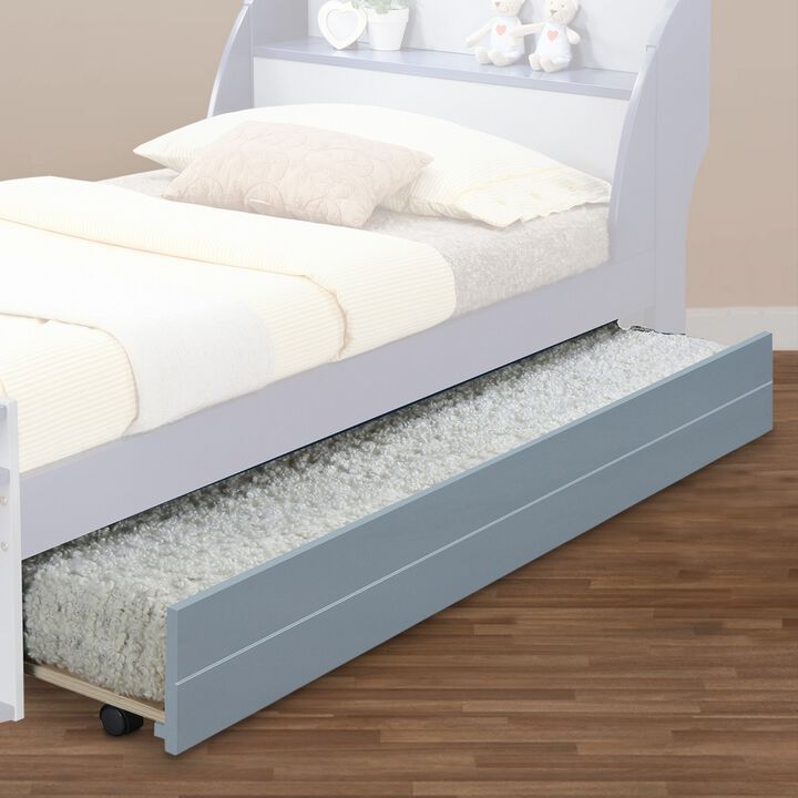 Transitional Style Wooden Trundle Bed with Caster Wheels, Gray - Benzara