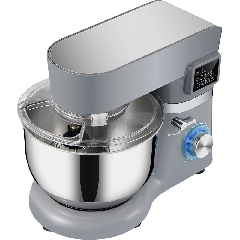 VEVOR Stand Mixer, 660W Electric Dough Mixer with 6 Speeds LCD Screen Timing, Tilt-Head Food Mixer with 5.8 Qt Stainless SteelBowl, Dough Hook, Flat Beater, Whisk, Scraper, Splash-Proof Cover - Gray