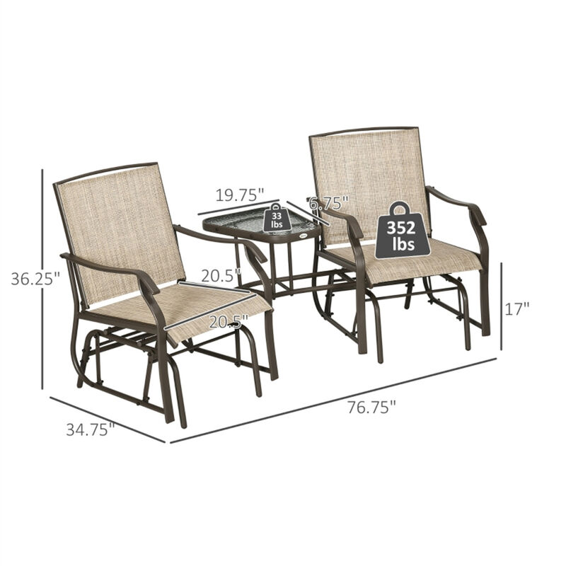 Double Patio Glider With Tea Table for Outdoor Spaces image number 2