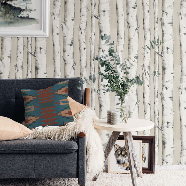 Pioneer Off White Birch Tree Wallpaper