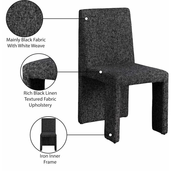 Meridian Furniture Benson Black Linen Textured Fabric Dining Chair, Set of 2