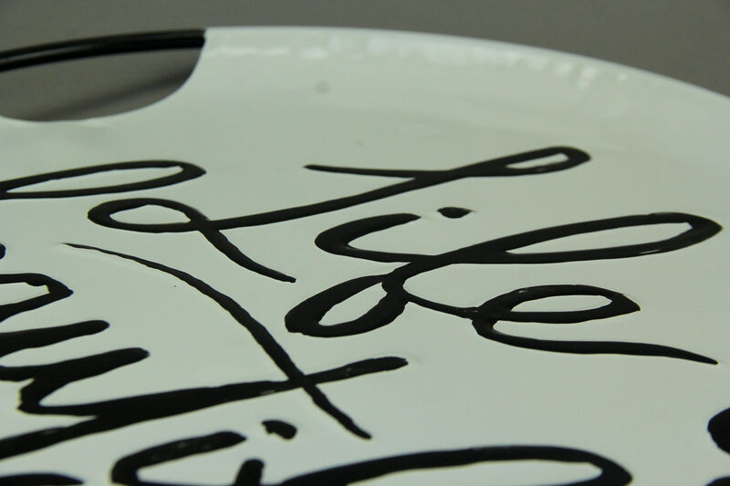 Black and White Decorative Metal Trays With Life Love and Home Wording Set of 3 image number 1