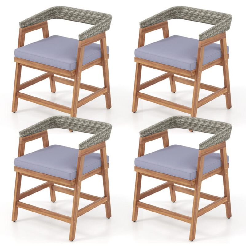 Hivvago Outdoor Acacia Wood Patio Wicker Dining Chairs Set of 4 with Seat Cushion