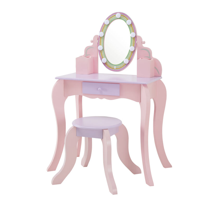 Little Princess Rapunzel Vanity with LED Mirror, Pink image number 0