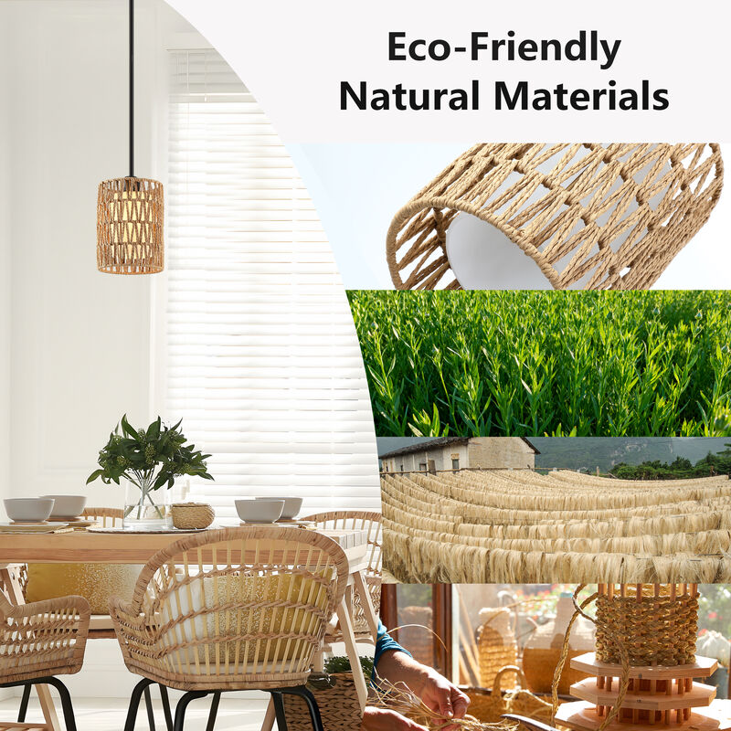 15" Modern Boho Rattan Mini Pendant Light image number 4