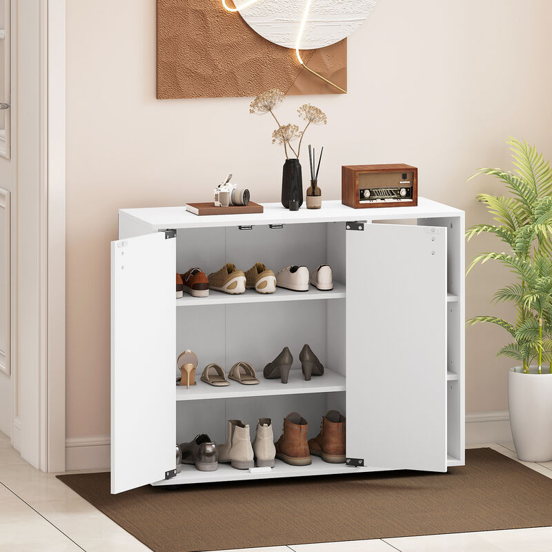 Entryway 3-Tier Shoe Cabinet with Doors and Customizable Open Shelves image number 1