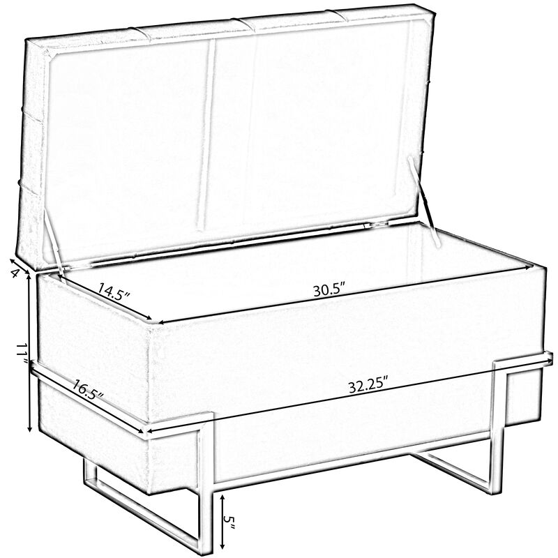 Rectangle Velvet Storage Ottoman Stool Box with Abstract Golden Legs | Decorative Sitting Bench for Living Room Home Decor with Unique Base Support (Green Large)