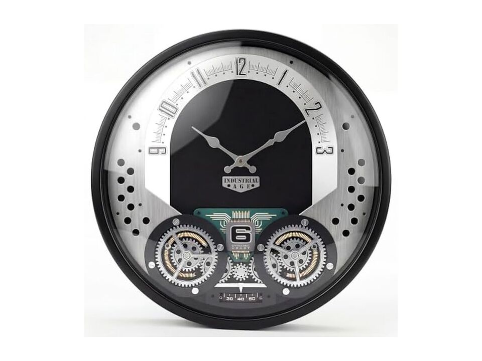 Moving Gears Farmhouse Industrial Wall Clock 18 Inch Metal Black