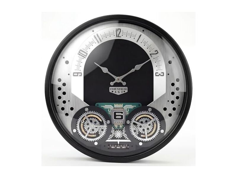 Moving Gears Farmhouse Industrial Wall Clock 18 Inch Metal Black image number 0