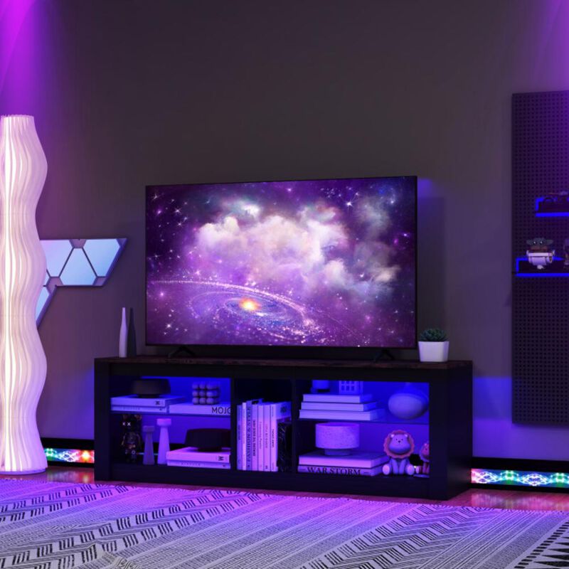 Hivvago Modern TV Stand with LED Light and Adjustable Shelves for TVs up to 65 inch