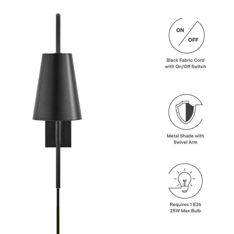 Modway EEI-6532-BLK Faye Metal Wall Sconce, Black image number 7