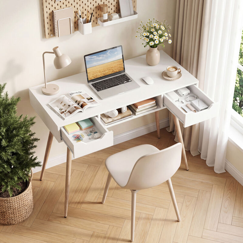 Modern Writing Desk with Metal Legs and Drawers for Home Office image number 4