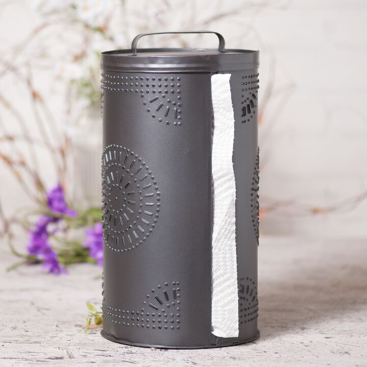 Smokey Black Punched Tin Paper Towel Dispenser 135 Inch Farmhouse Decor