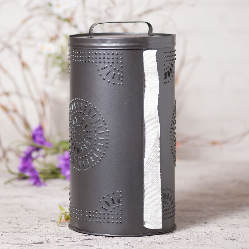 Smokey Black Punched Tin Paper Towel Dispenser 135 Inch Farmhouse Decor image number 1