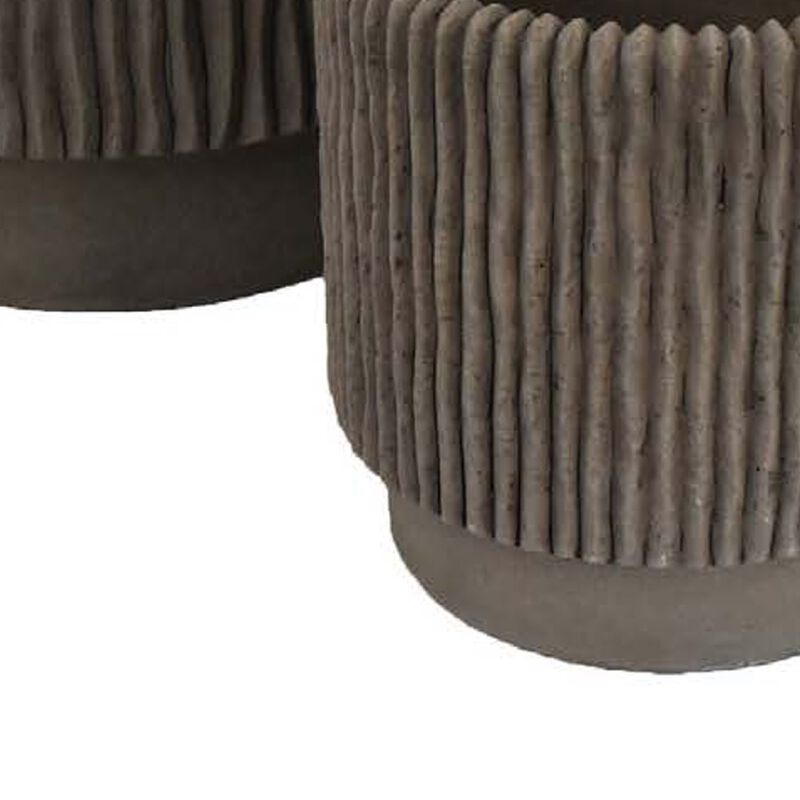 Zeri 3pc Planter Set, Ribbed Grooved Brown Terracotta, 8,10,12 Inch