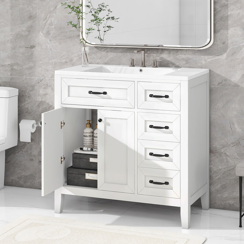 Merax  Stylish White Freestanding Bathroom Vanity with Ceramic Sink
