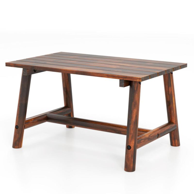 Hivvago Solid Wood Patio Table with Slatted Tabletop for Garden Lawn Porch Balcony Poolside Living Room