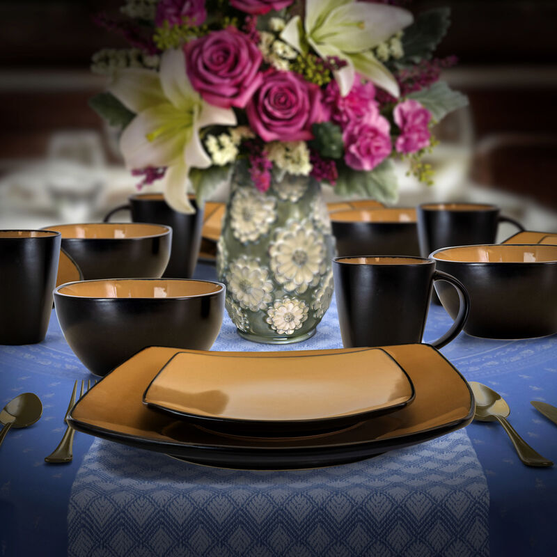 Soho Lounge 16 pc Dinnerware, Taupe Square Shape (Service for 4)