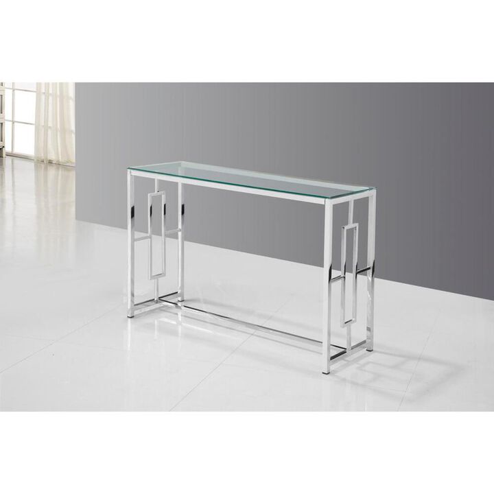 Best Master Furniture Best Master Stainless Steel and Glass Console Table in Silver Base/Clear