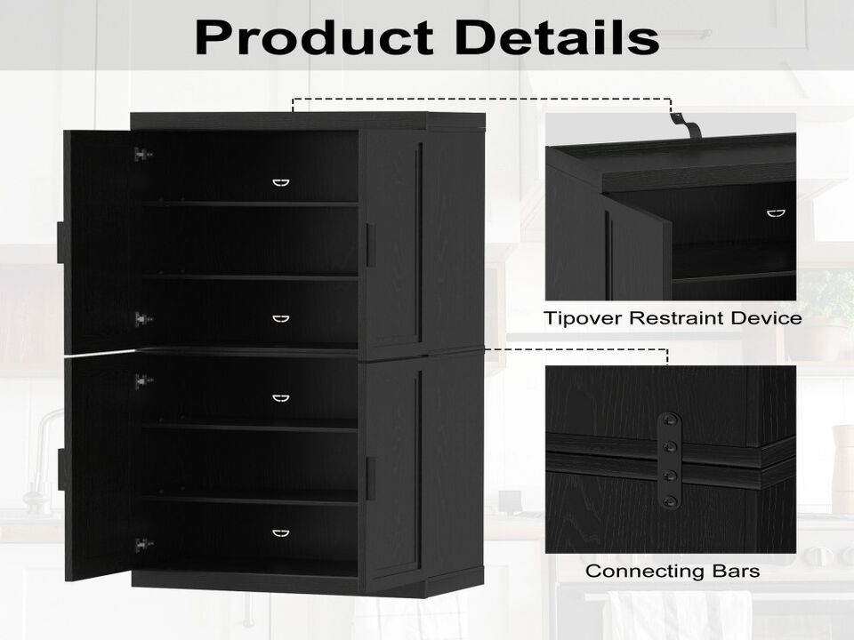 67&rsquo;&rsquo; Black Wood Grain 6-Story Decorative Storage Cabinet with Wicker Door