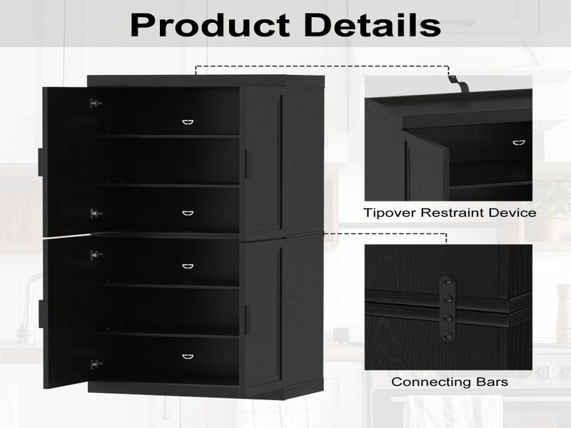 67&rsquo;&rsquo; Black Wood Grain 6-Story Decorative Storage Cabinet with Wicker Door image number 1