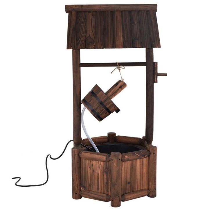 Hivvago Garden Rustic Wishing Well Wooden Water Fountain with Pump