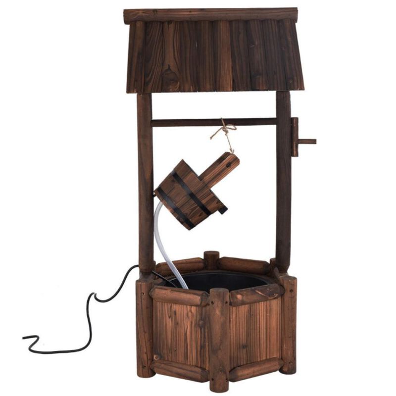 Hivvago Garden Rustic Wishing Well Wooden Water Fountain with Pump
