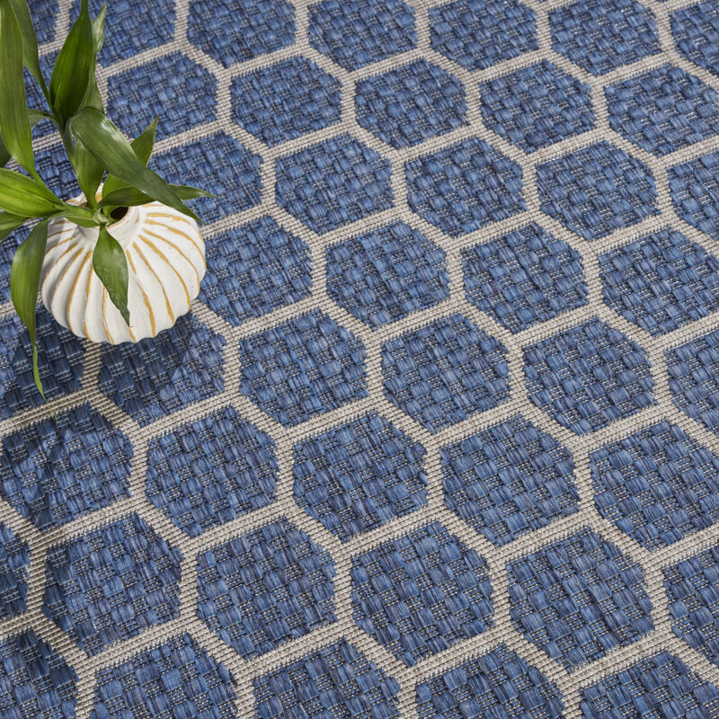 HomeRoots 8' Blue And Ivory Geometric Indoor Outdoor Area Rug image number 5