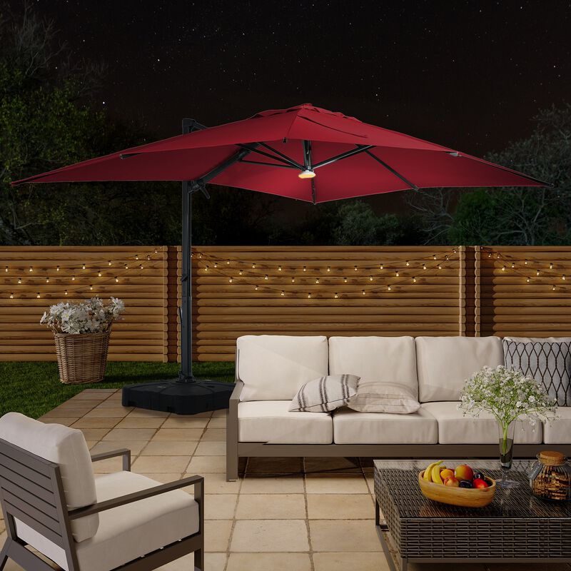 10x13 ft. 360&deg; Rotation Cantilever Patio Umbrella with BaseandBT in Red