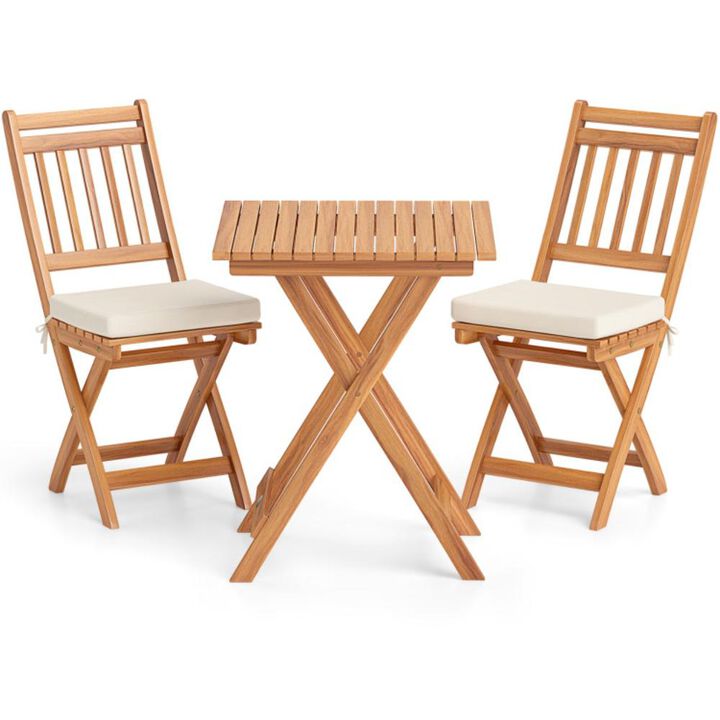 Hivvago Outdoor Wood Bistro Set with Soft Seat Cushions and Table
