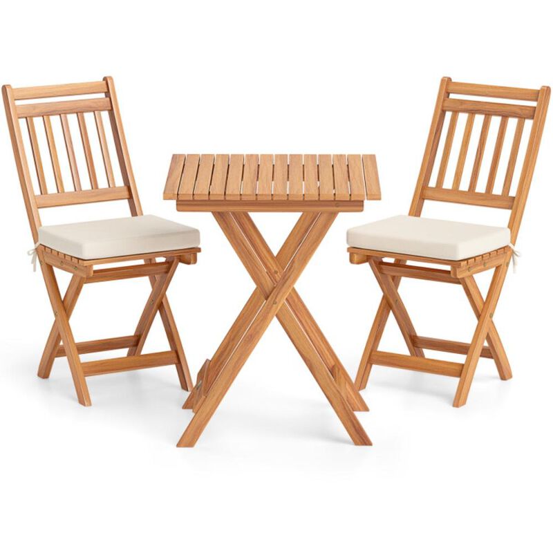 Hivvago Outdoor Wood Bistro Set with Soft Seat Cushions and Table