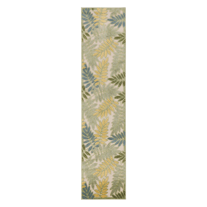 HomeRoots 6' Green Yellow And Blue Palm Leaf Indoor Outdoor Runner Rug