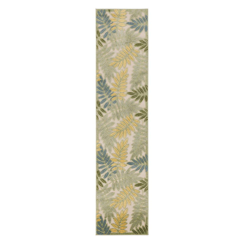 HomeRoots 6' Green Yellow And Blue Palm Leaf Indoor Outdoor Runner Rug image number 0