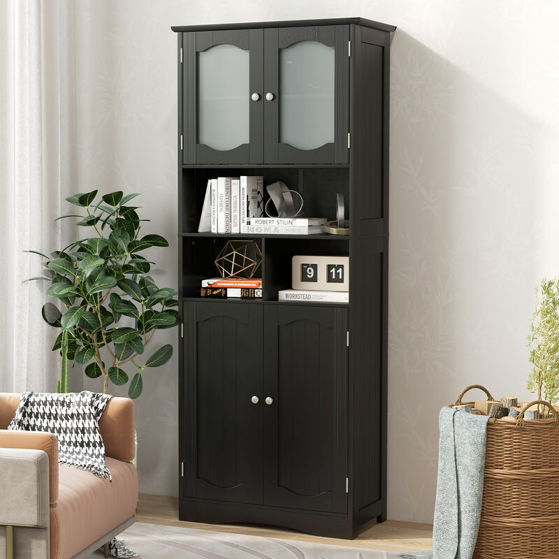 Freestanding Linen Bathroom Storage Cabinet with Frost Glass Doors