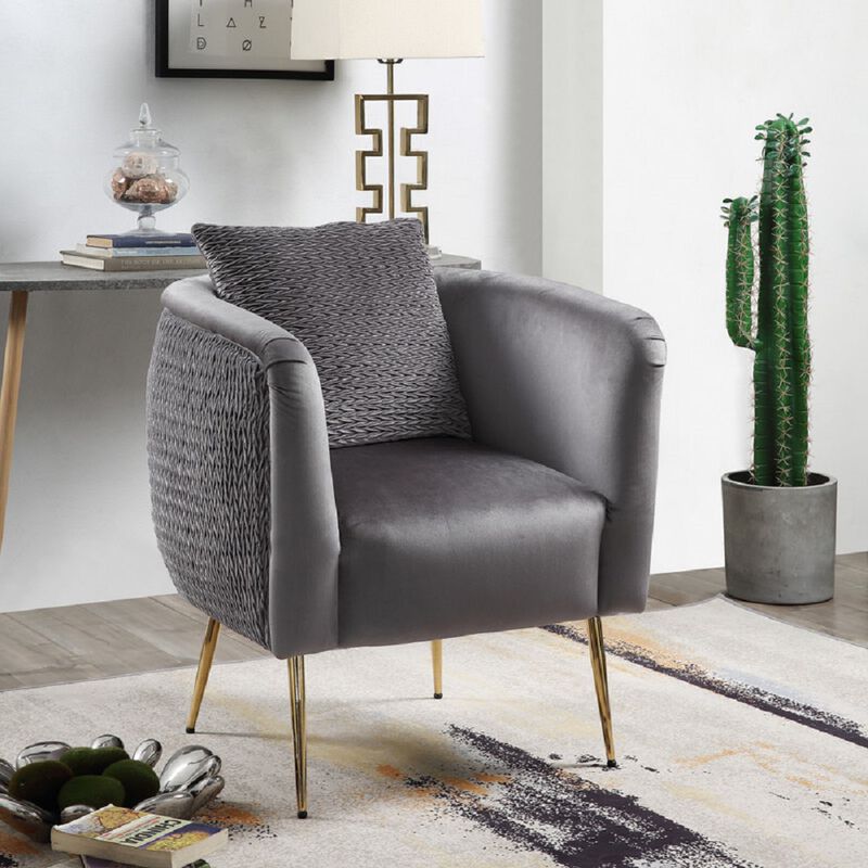 Velvet Barrel Accent Chair with Metal Legs in Gray image number 1