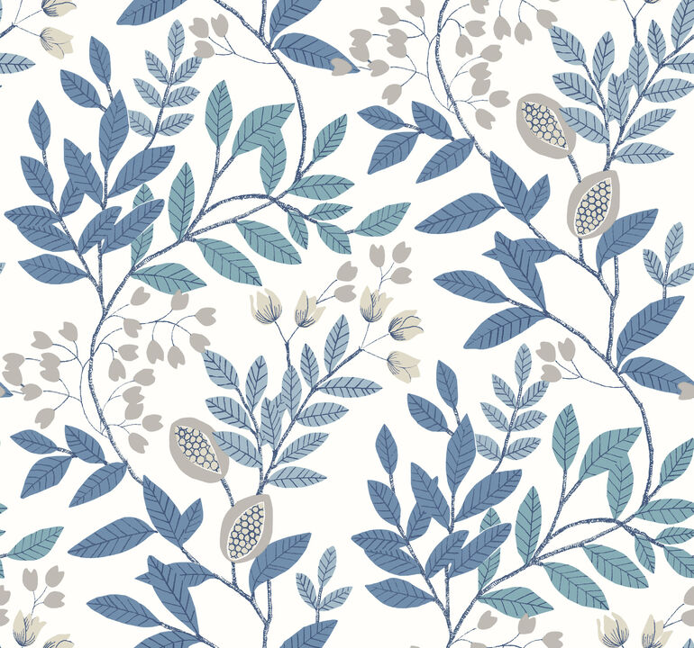 Eden Retreat White & Blue Wallpaper