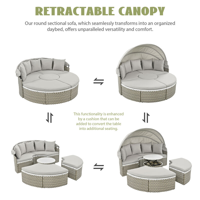 Merax Luxury Round Outdoor Sectional Sofa Set Rattan Daybed