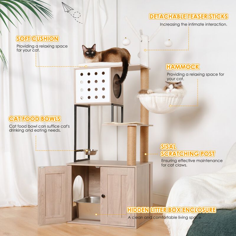 Cat Tree with Litter Box Enclosure-Modern Cat Condo image number 4