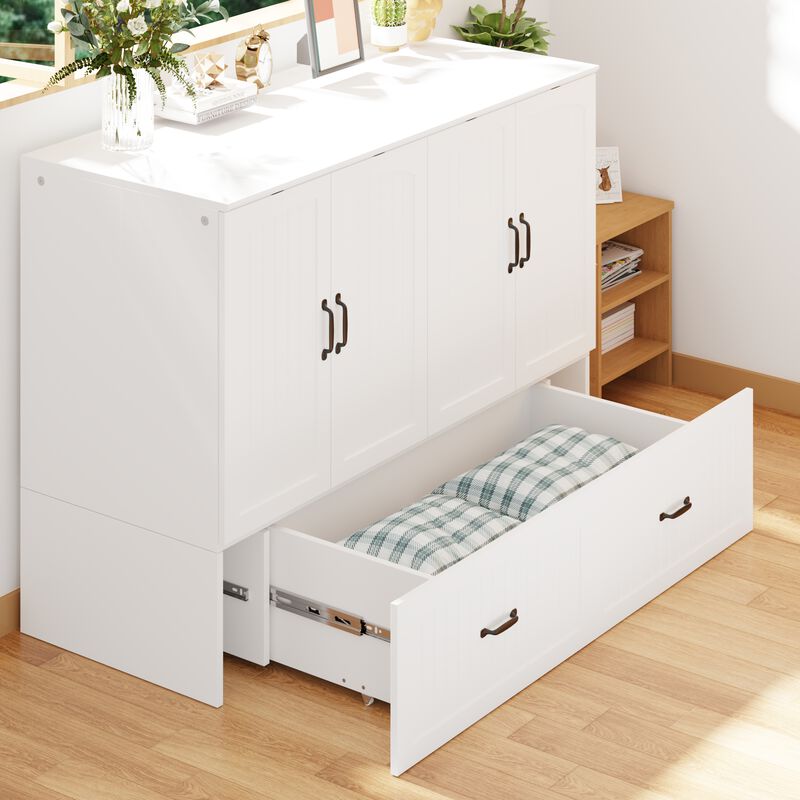 FUFU&GAGA Wall-Mounted Murphy Bed with Storage Cabinets and Drawers (75.6" L x 55.9" W x 41.3" H),White