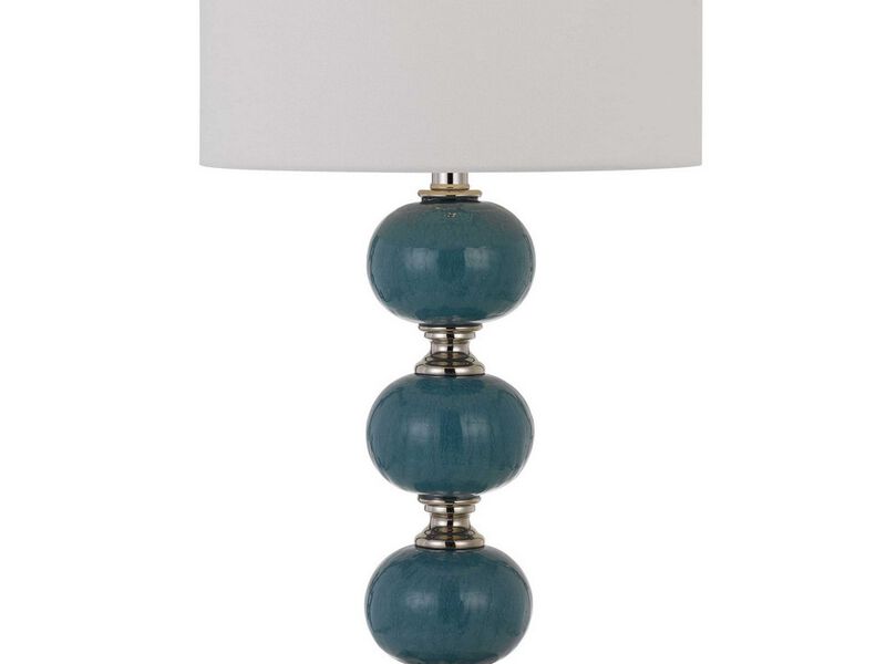 Stacked Ball Design Table Lamp with Fabric Shade, Set of 2,Blue and Silver - Benzara image number 3