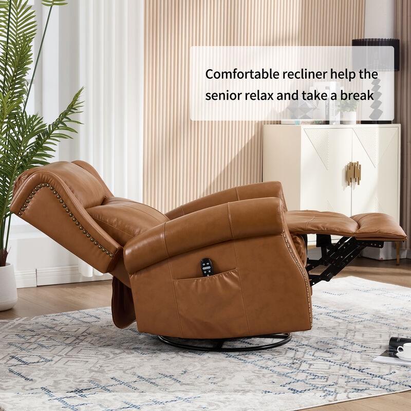 Genuine leather Heat Massage Manual Recliner Chair with Rocker and Swivel for Living Room image number 7