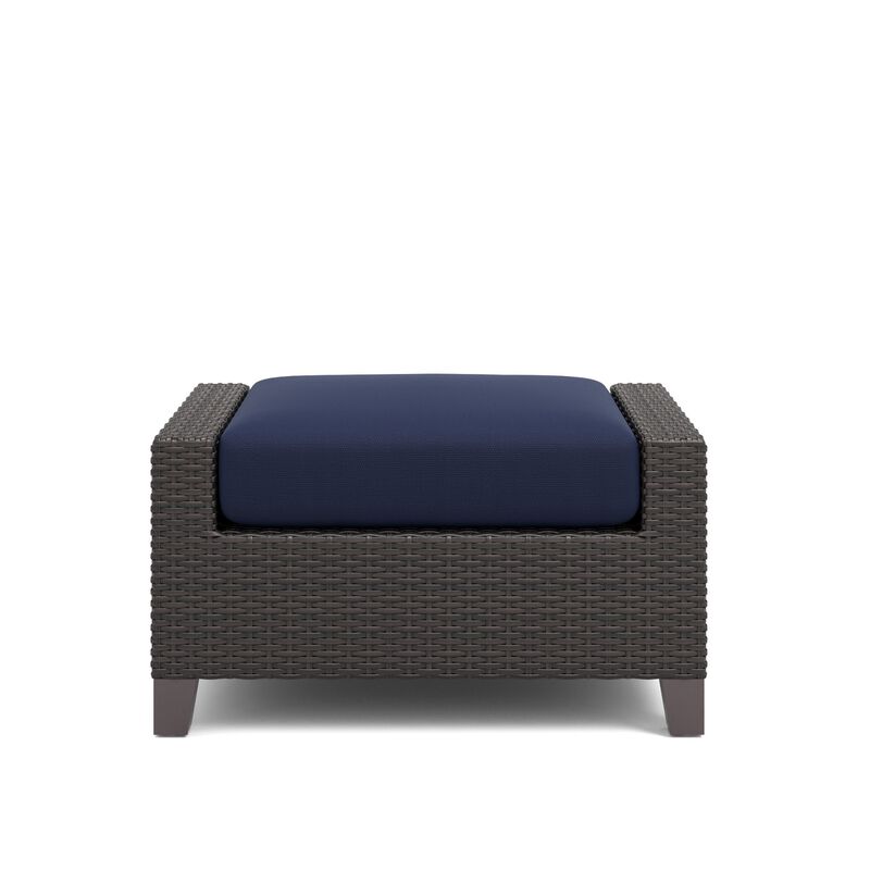 Kyl Outdoor Ottoman Set of 2, 29 Inch Blue Cushioned Top w Woven Gray - Benzara