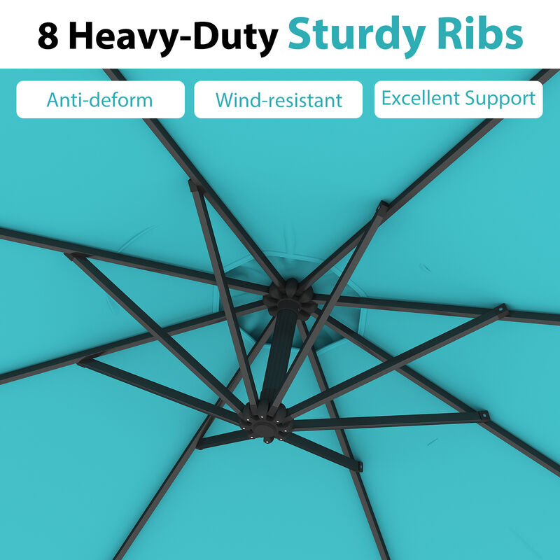 Offset Patio Umbrella with 8 Ribs Cantilever Design and Cross Base for Outdoor Shade