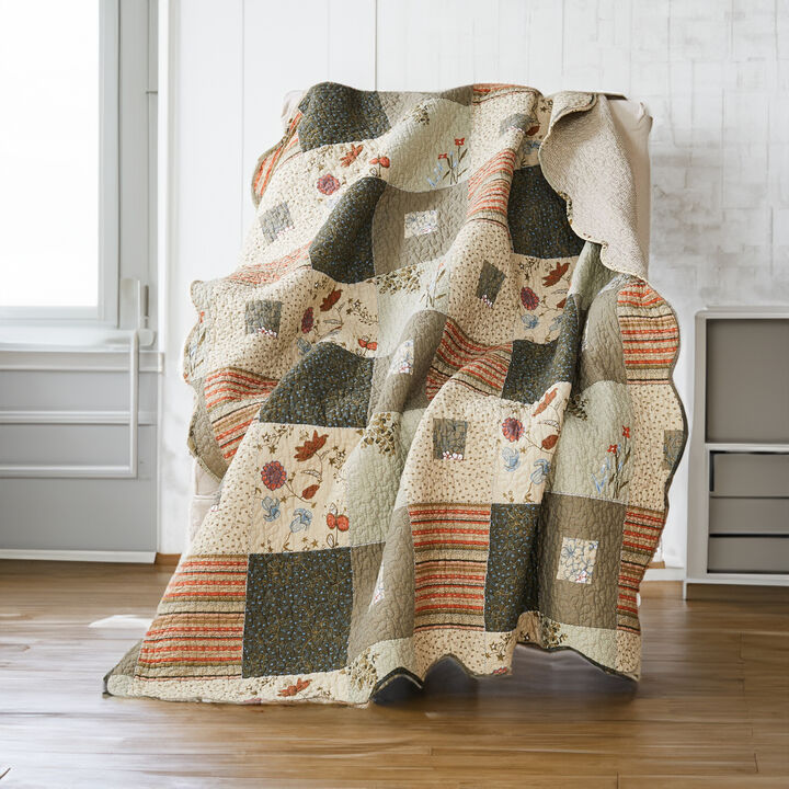 50 x 60 Cotton Quilted Throw Blanket with Fill, Wild Flowers, Multicolor-Benzara
